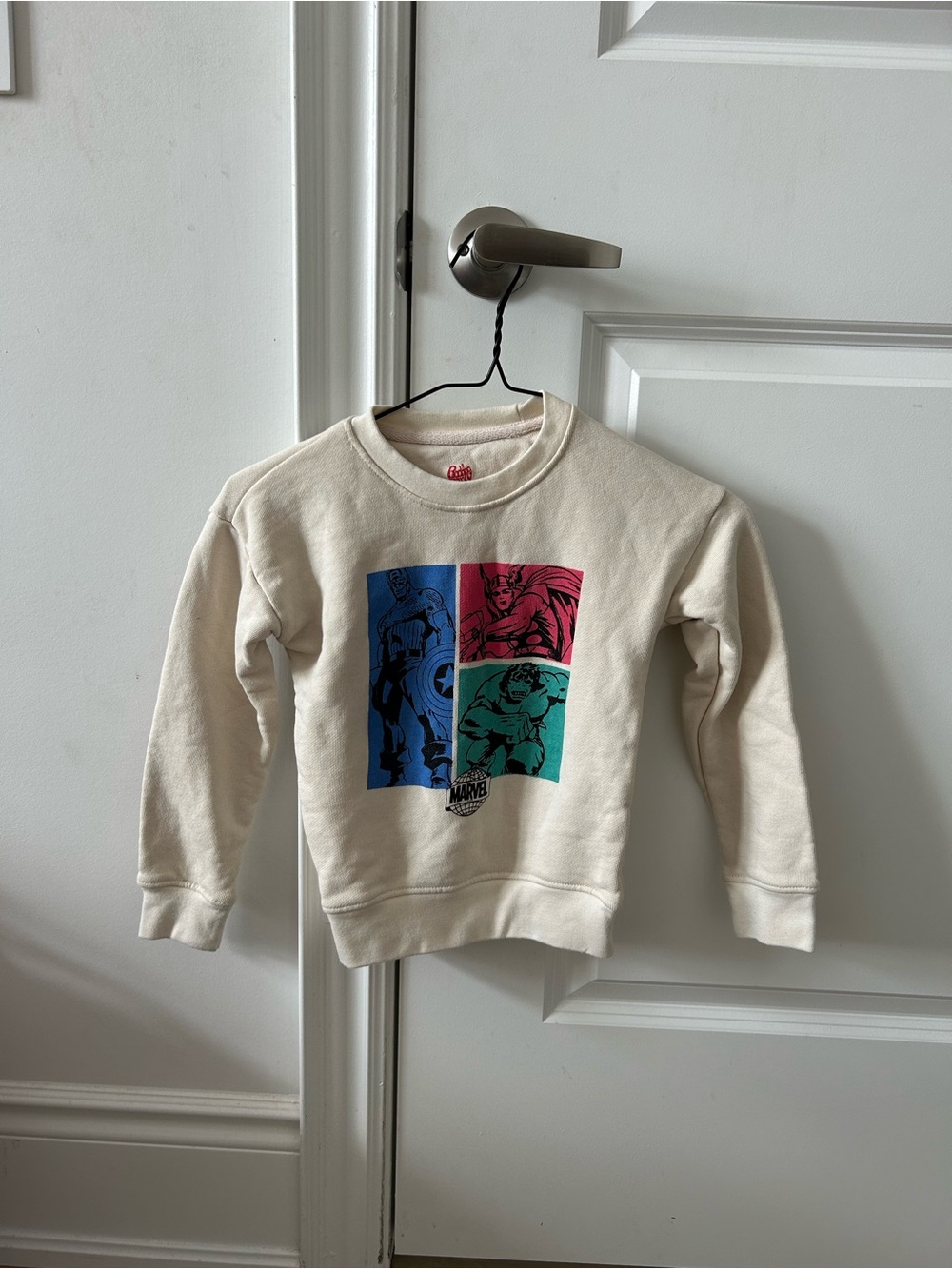 Marvel Cream Kids Sweatshirt with Blue Pink Teal Panels